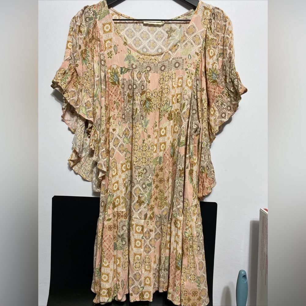 MILLIBON WOMENS SMALL BABY DOLL DRESS KNEE LENGTH OVERSIZED WIDE ARMS BOHO